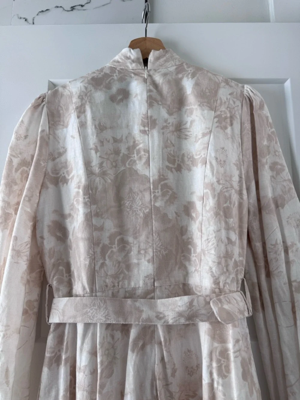 Ellie Makir Cream Floral Midi Dress with Belted Waist - Picture 6 of 8